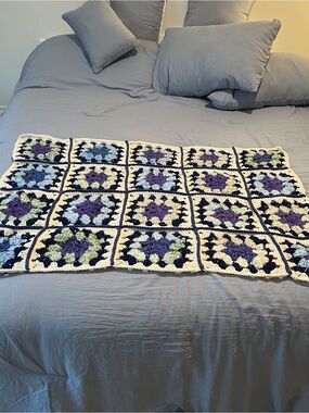 Baby blanket Handmade Crochet Granny Square Throw afghan - Purple, Blue, Green